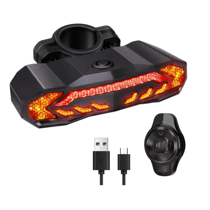 Stop bicicleta cu Telecomanda Wireless pentru Bicicleta, Simply Joy®, 2000mAh, 6 Moduri de Luminare, USB, Senzor Vibratii si Frana, Alarma antifurt, Sonerie Electrica si Lumina de Frana Automata, Semnalizare Wireless, Negru