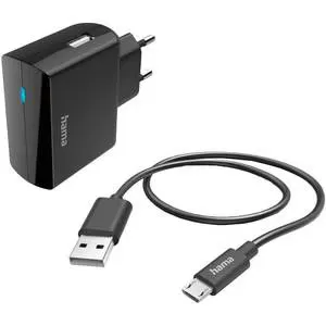 Incarcator retea HAMA 201622, 1xUSB-A, 12W, cablu microUSB, negru