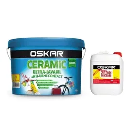 Vopsea ultralavabila interior, Oskar Ceramic lucios, alb, 15 L + amorsa Oskar 4 L