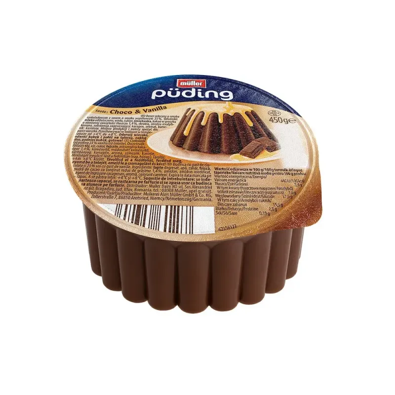 Budinca cu ciocolata si sos de vanilie Muller, 450 ml