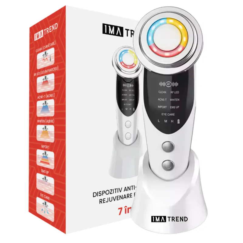 Aparat Profesional Pentru Tratament Facial Si Intinerirea Pielii 7 In 1, IMA Trend®, Vibratii EMS, Masaj Facial, Lifting, Curatarea Porilor, Cearcane, Indepartarea Ridurilor, Dispozitiv Pentru Intretinere Si Ingrijire Corporala, Alb