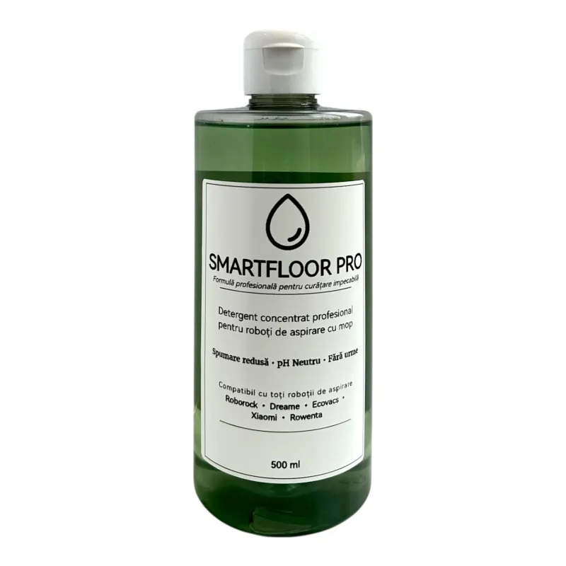 Detergent profesional SmartFloor Pro pentru robot aspirator, 500ml, formula concentrata, universal, pH neutru, spumare redusa, fara urme