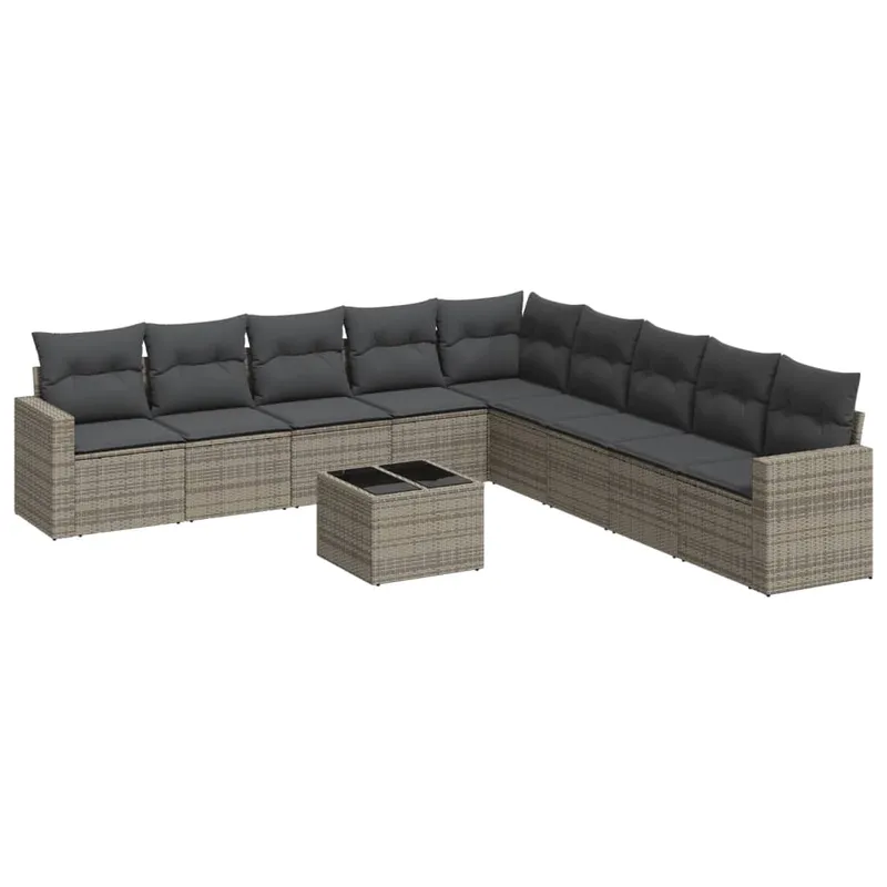 Set mobilier de gradina cu perne, vidaXL, 10 piese, gri, poliratan, 63.9 kg 3219090