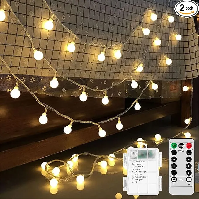 Luminile LED cu baterii, 80LED-uri, 8 moduri, set de lumini glob pentru decorare interioara si exterioara