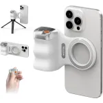 Maner foto ergonomic TELESIN, cu telecomanda wireless detasabila, montare magnetica, compatibil cu iPhone si IOS/Android, alb