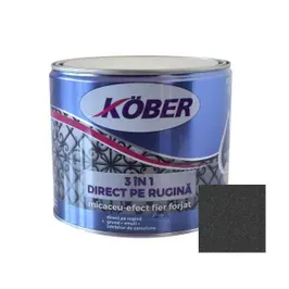 Vopsea alchidica pentru metal Kober Micaceu, efect fier forjat, interior / exterior, gri inchis, 2.5 L