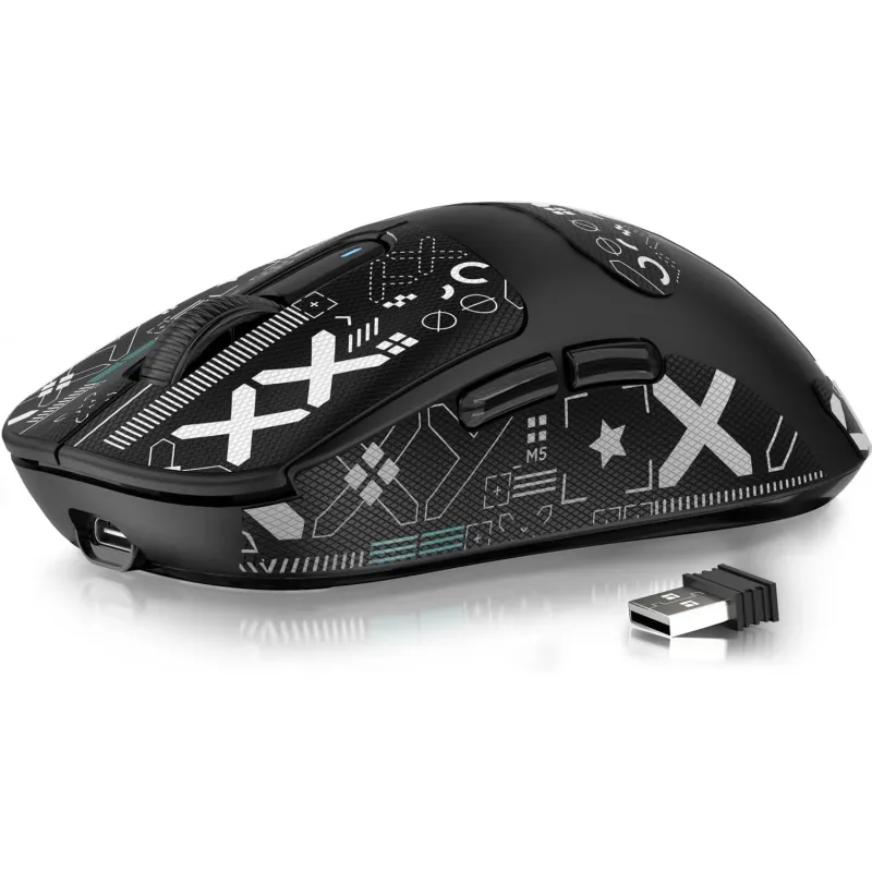 Mouse de gaming wireless ATTACK SHARK® X3, mouse ergonomic de 49g, senzor optic PAW3395 cu trei moduri, 26K DPI, autonomie baterie 200h, butoane programabile, accesorii de gaming pentru PC/laptop/Mac (negru)