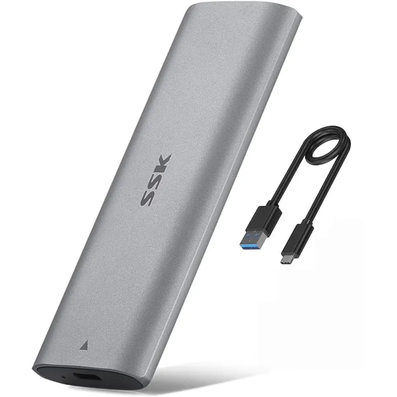 Rack Extern M2 NVME SSD Enclosure, SSK, USB 3.2 Gen2,10 Gbps, Maxim 2TB, USB/USB-C，Portabil, pentru 2230/2242/2260/2280 M.2 NVMe SSD De M-Key Sau M+B, Aluminiu, Argint
