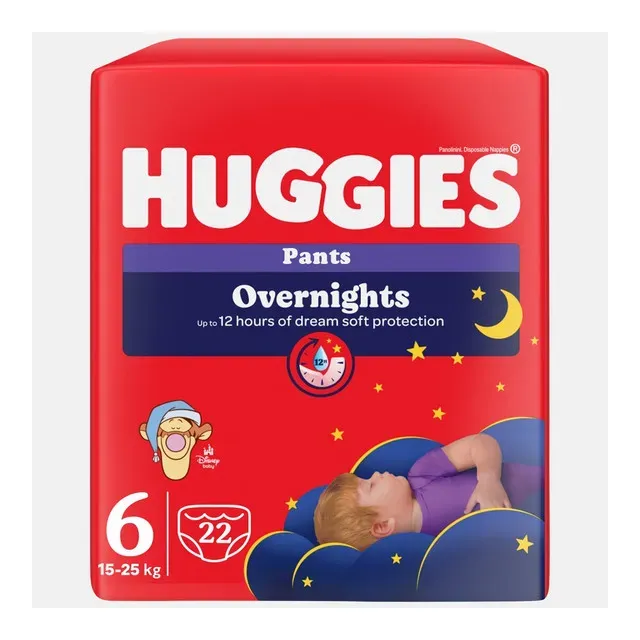 Scutece chilotel de noapte Huggies Overnights, marimea 6, 15-25 kg, 22 bucati
