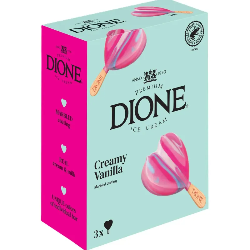 Inghetata de vanilie cu invelis marmorat Dione Creamy Vanilla, 3 x 80 ml