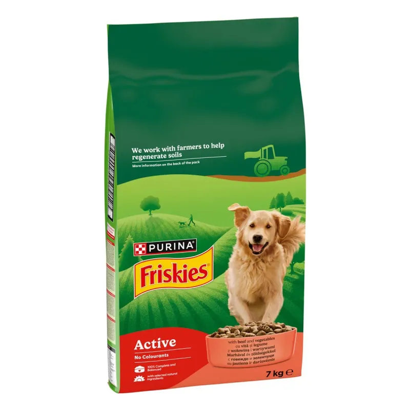 Hrana uscata pentru caini adulti Purina Friskies Active, vita si legume, 7 kg