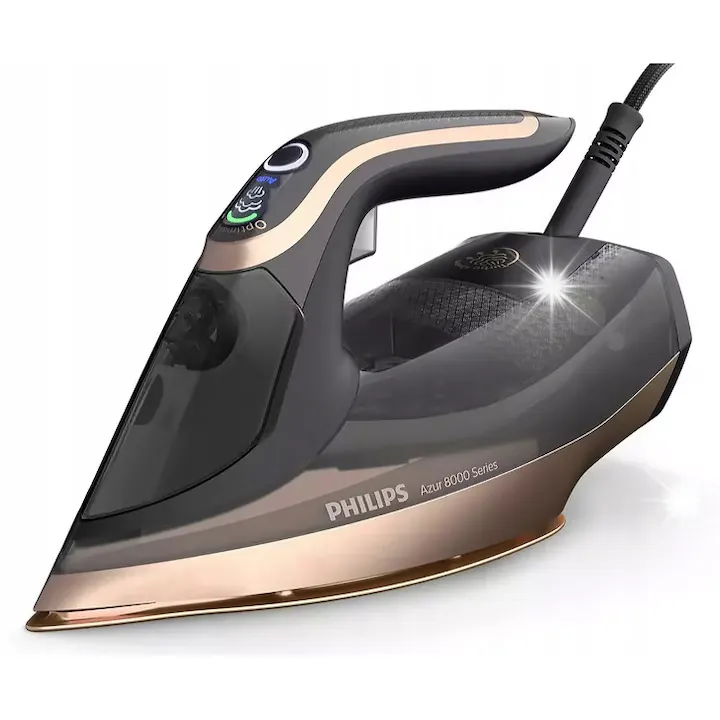 Fier de calcat Philips Azur 8000, 3000 W, abur continuu 80 g/min, usor de curatat, negru, 350 ml