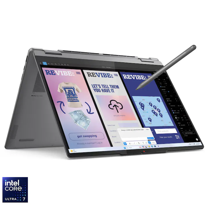 Lenovo Yoga 7 2-in-1 14ILL10 cu procesor Intel® Core™ Ultra 7 256V pana la 4.8GHz, 14" WUXGA, OLED, Touch, 16GB LPDDR5x RAM, 1TB SSD, Intel® Arc™ Graphics, Windows® 11 Home, Luna Grey, 3y on-site Premium Care