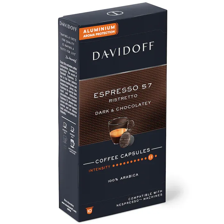 Cafea capsule, Davidoff Café Espresso 57 Ristretto, compatibile Nespresso, 10 buc, 55 g