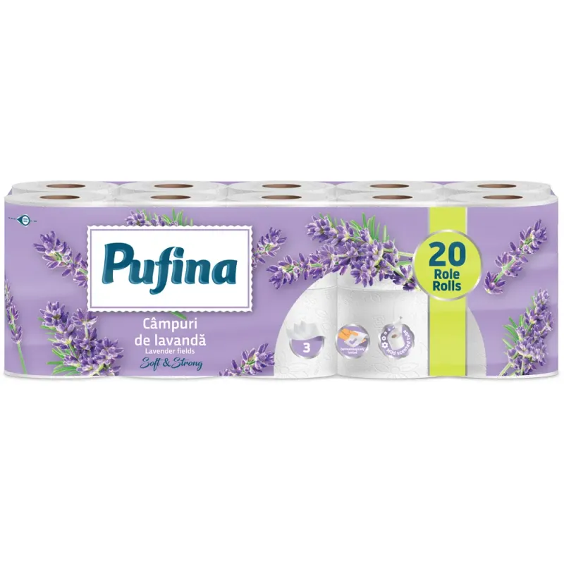 Hartie igienica Pufina Lavander Fields, 3 straturi, 20 role