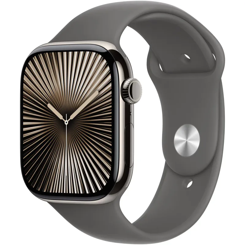 Apple Watch 10, GPS, Cellular, Carcasa Natural Titanium 46mm, Stone Grey Sport Band - M/L