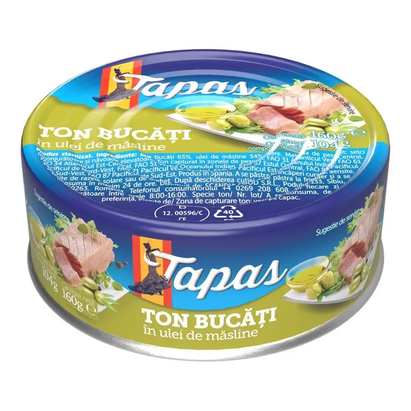 Ton bucati in ulei de masline Tapas, 160g
