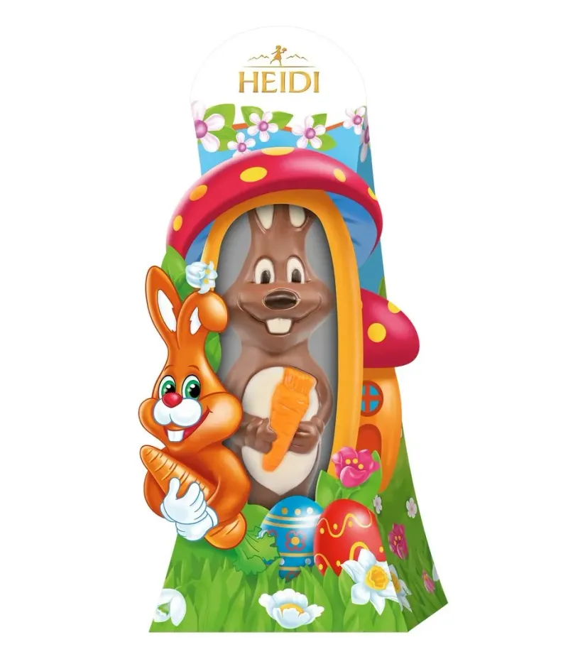 Figurina iepuras cu morcov din ciocolata cu lapte Heidi, 180 g