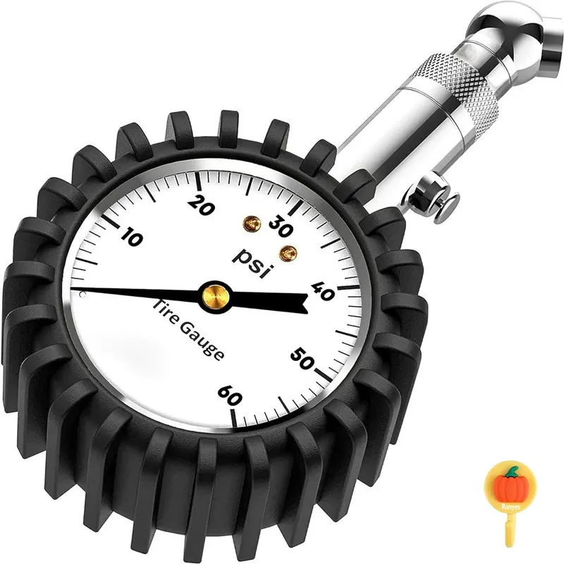 Manometru de inalta precizie pentru presiunea anvelopelor auto, Ronyes, Rotatie de 360 de grade, portabil, Metale, 60psi, Negru