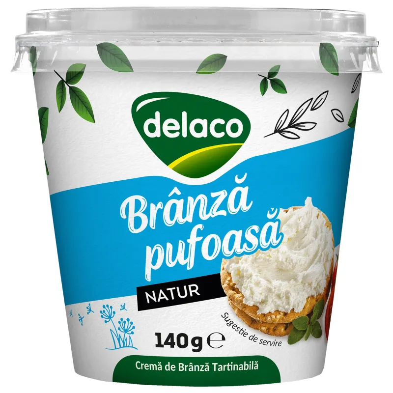 Branza pufoasa cu smantana Delaco, 140 g