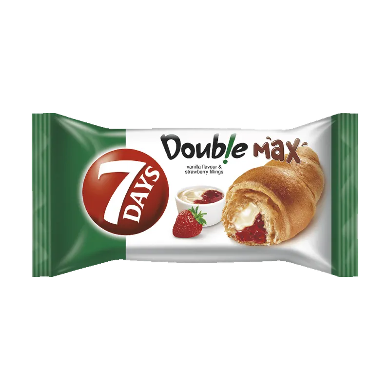 Croissant dublu cu umplutura cu aroma de vanilie si de capsuni 7 Days, 80 g