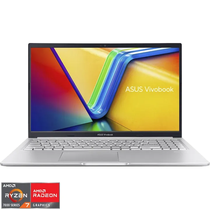 ASUS Vivobook 15 M1502YA cu procesor AMD Ryzen™ 7 7730U pana la 4.5GHz, 15.6'', Full HD, IPS, 16GB DDR4, 512GB SSD, AMD Radeon™ Graphics, No OS, Cool Silver