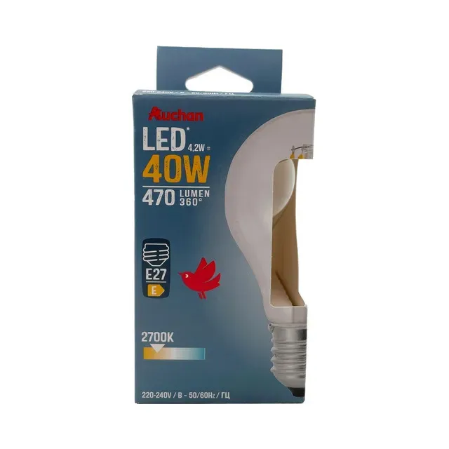 Bec LED Auchan, E27, 4.2 / 40 W, lumina calda