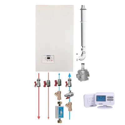 Pachet Totul Inclus Centrala termica Arca Pixel 25F - 25 kW, kit evacuare, kit armaturi, termostat ambiental fara fir