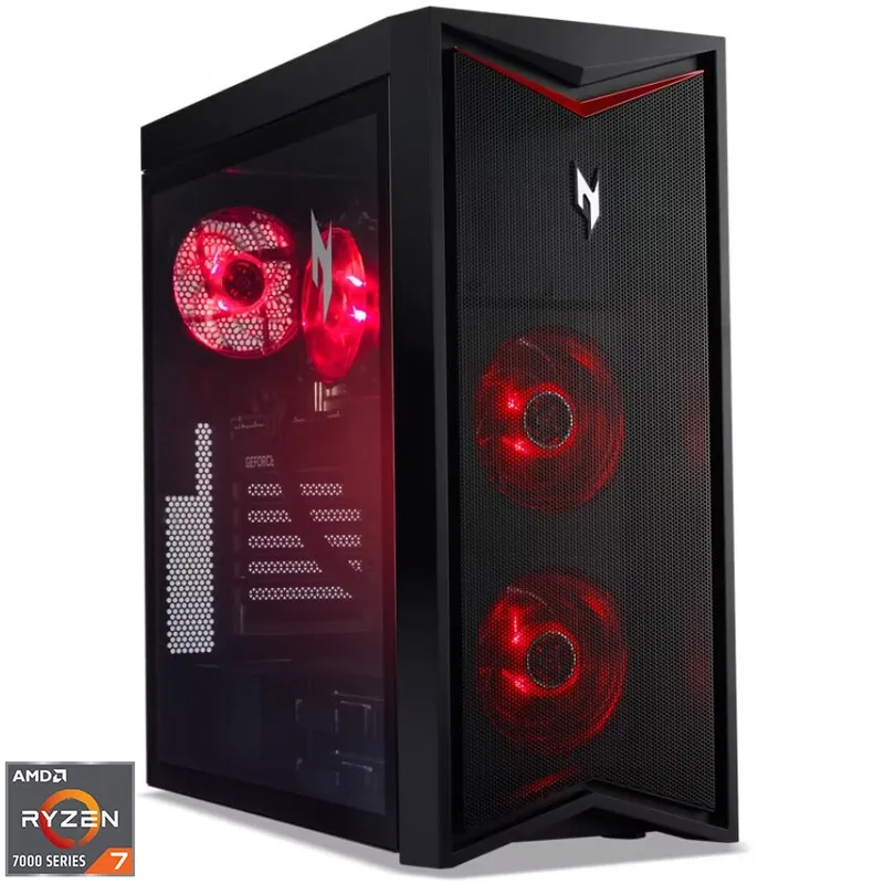 Sistem Desktop PC Gaming Acer Nitro N70-130 cu procesor AMD Ryzen™ 7 7700 pana la 5.30 GHz, 32GB DDR5, 1TB SSD, NVIDIA® GeForce RTX™ 4070 SUPER 12GB GDDR6X, No OS, Black