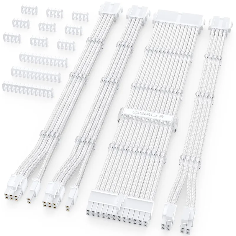Set Prelungire Cabluri Sursa ATX, OTTOOPPXIN®, 24Pin, 4+4Pin, 6+2Pin, 18AWG Cupru Pur, Alb, 300mm