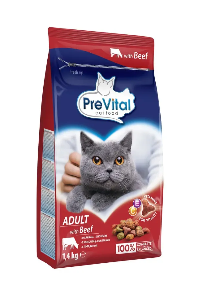 Hrana uscata pentru pisici adulte PreVital, vita, 1.4 kg
