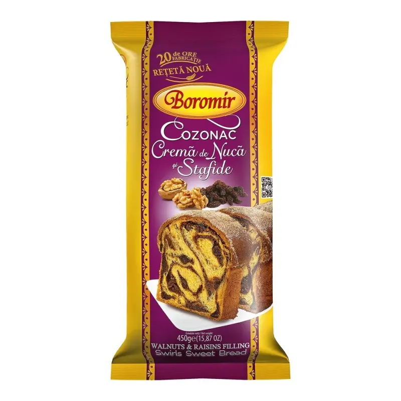 Cozonac cu crema de nuca si stafide Boromir, 450g