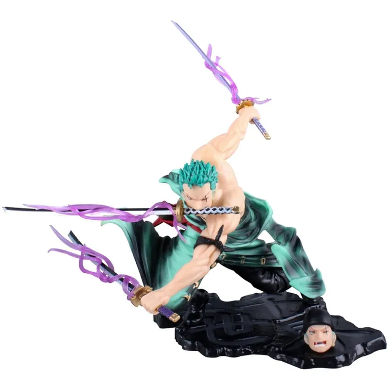 Figurina Zoro One Piece Anime, SINBINTA, Imprimat 3D, Non-toxic, Simulare, Nu se estompeaza, Rezistenta la apa, Durabile, Usor de curatat, Pentru copii mici de 5+ ani, complet asamblata, PVC, 19x14x15 cm, Multicolor