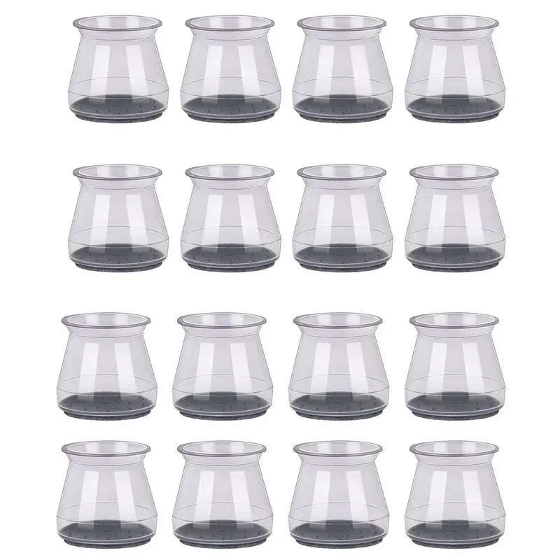 Set 16 protectii picioare scaun/mobila din silicon si pasla NEXTLY, anti-zgarieturi, anti-zgomot, universale, reutilizabile, 3.2x3.2cm, transparent/gri