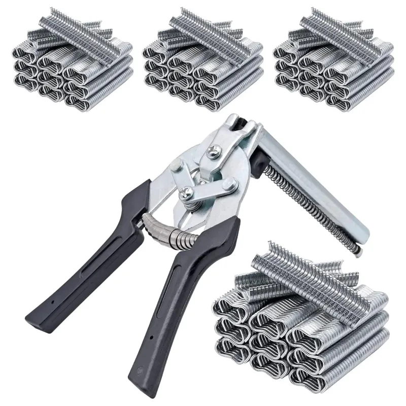 Cleste Legat Sarma Rapid, pentru gard, fier beton, plasa, custi animale, mobilier, decoratiuni, cu magazie si 2400 capse, Argintiu/Negru