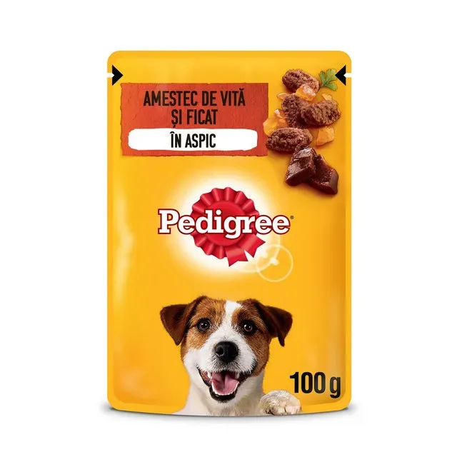 Hrana umeda pentru caini adulti Pedigree, cu vita in aspic, 100 g