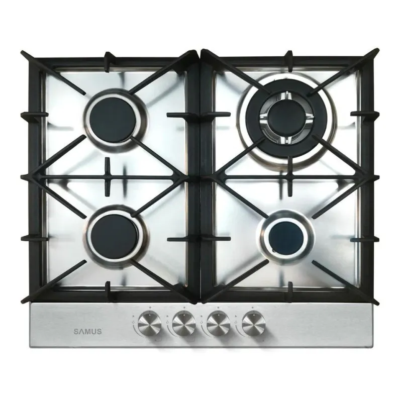 Plita incorporabila Samus PSG-64SX7, 4 arzatoare pe gaz, Aprindere electrica, Grilaj fonta, Inox