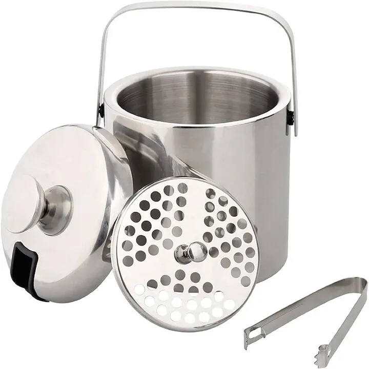 Set frapiera din inox Leccik, capacitate 1.3 L, 20x14 cm, cu cleste si sita, gri