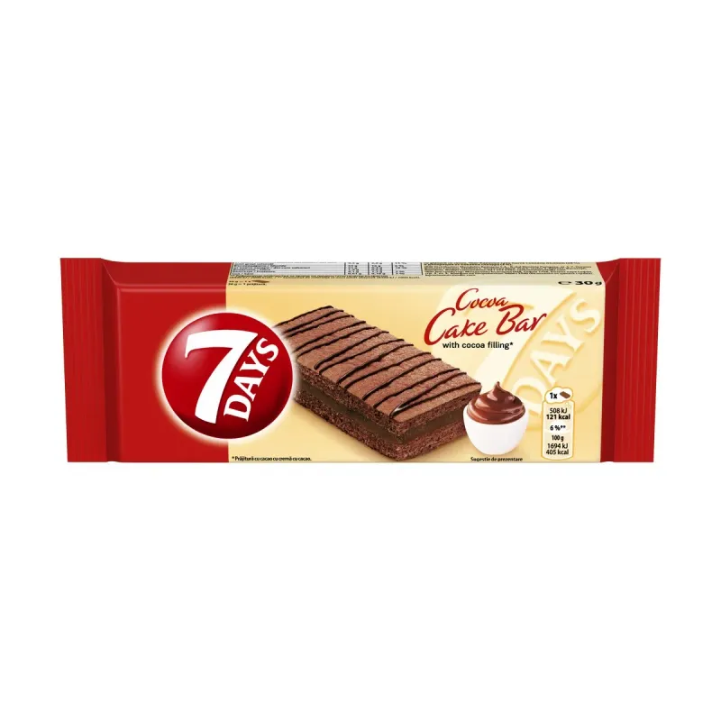 Prajitura cu glazura si crema cu cacao 7 Days, 30 g