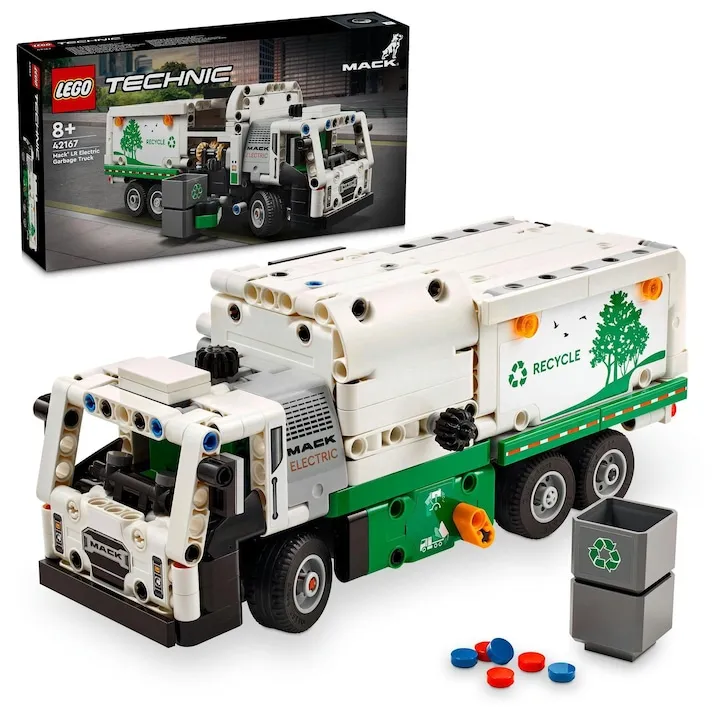 Set de constructie LEGO® Technic - Autogunoiera Mack® LR Electric 42167, 503 piese, Jucarii pentru Baieti si Fete de 8+ ani, Masina de Gunoi de Jucarie, Cadou pentru Copii Pasionati de Jocuri cu Masini