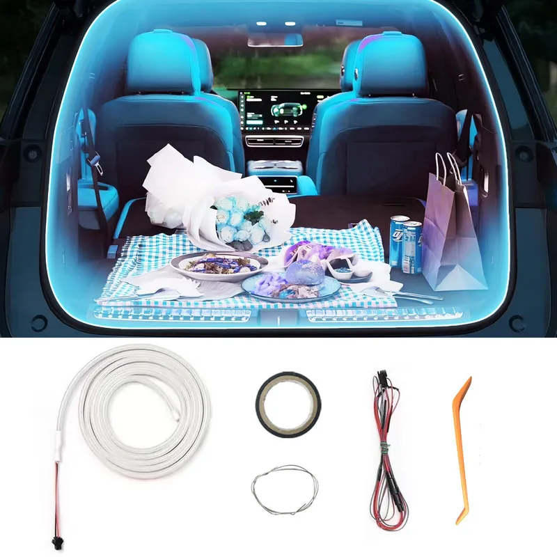 Lumina ambientala auto, banda LED neon, 4 metri, Fudisenn, iluminare portbagaj, decoratiuni interioare, impermeabila, culori vibrante, usor de instalat, albastru gheata