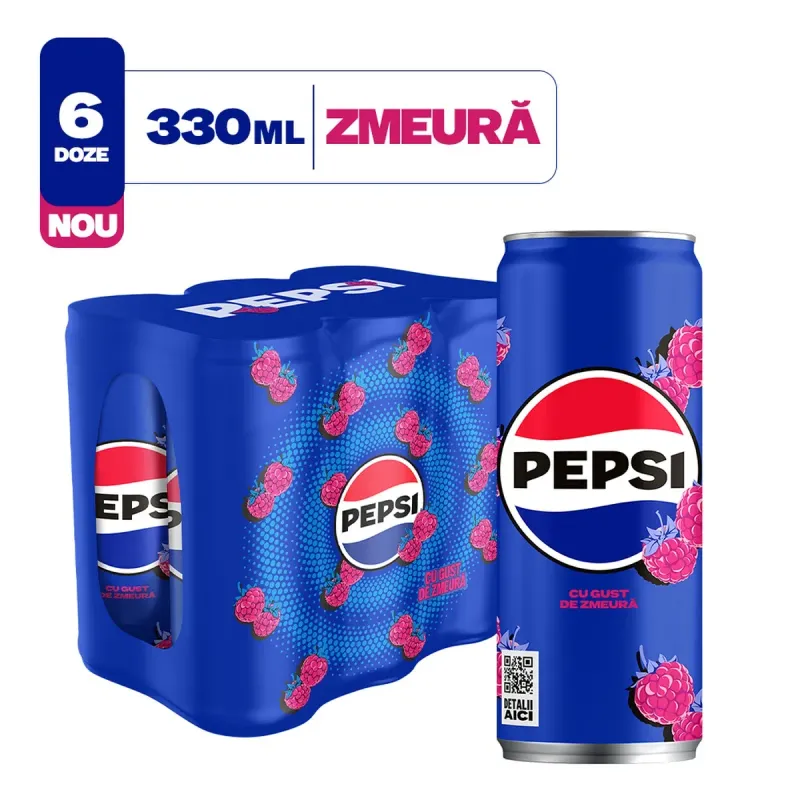 Bautura carbogazoasa cu gust de zmeura Pepsi, doza, 6 x 0.33 l