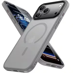 Husa compatibila cu Incarcare Magsafe pentru Apple iPhone 17 Pro, CASEY STUDIOS™, de Protectie, Slim, pentru Incarcare Wireless, Margini Ridicate pentru Protectia Ecranului si a Camerelor, Gri Deschis