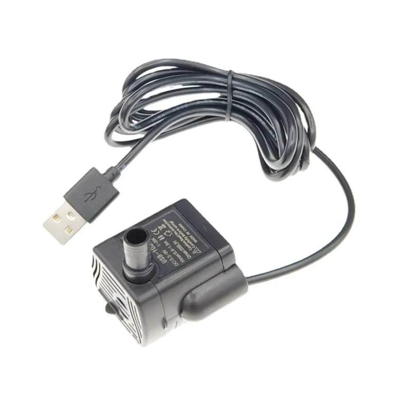 Mini pompa submersibila, SINBINTA, 200 l/h 3W, Cablu de alimentare USB de siguranta, Design ultra silentios, reglabil, Usor de purtat, Detasabil si curatat, pentru acvarii, masini de spalat, paturi cu apa, ABS, 3.9 x 2.8 x 2.6 cm, Negru