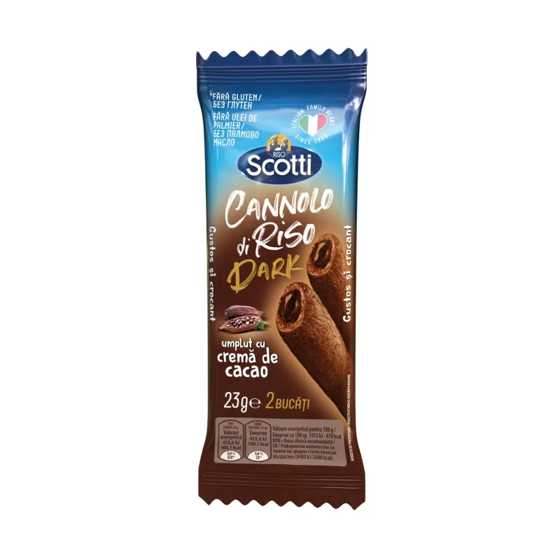 Cannolo di Riso umplut cu crema de cacao Riso Scotti, 23 g