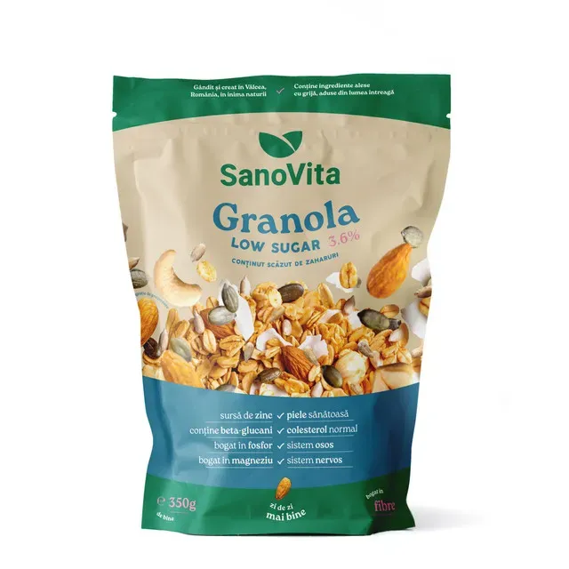 Granola cu continut scazut de zahar SanoVita Low Sugar, 350 g