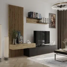 Biblioteca living Rebeka, stejar artisan + negru, 249.5 cm, 3C