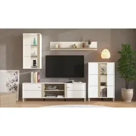Biblioteca living Peckham, stejar deschis + alb, 260 cm, 3C