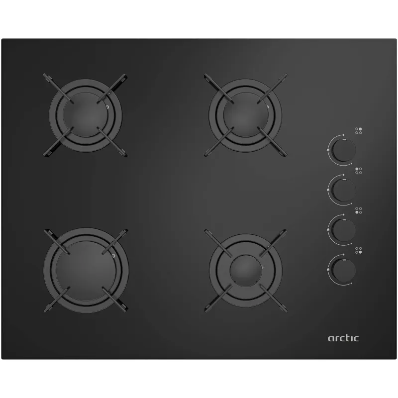 Plita incorporabila Arctic ARNGN64127SB, Gaz, 4 arzatoare, Aprindere electrica, Safety Plus, 65 cm, Sticla Neagra