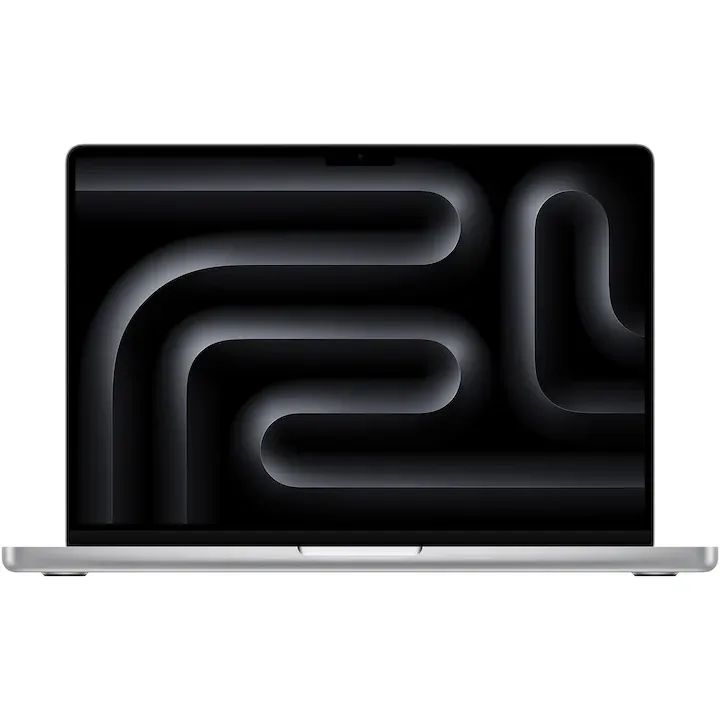 Apple MacBook Pro 14" cu procesor Apple M3, 8 nuclee CPU si 10 nuclee GPU, 16GB, 512GB SSD, Silver, Tastatura Internationala, 96W USB-C